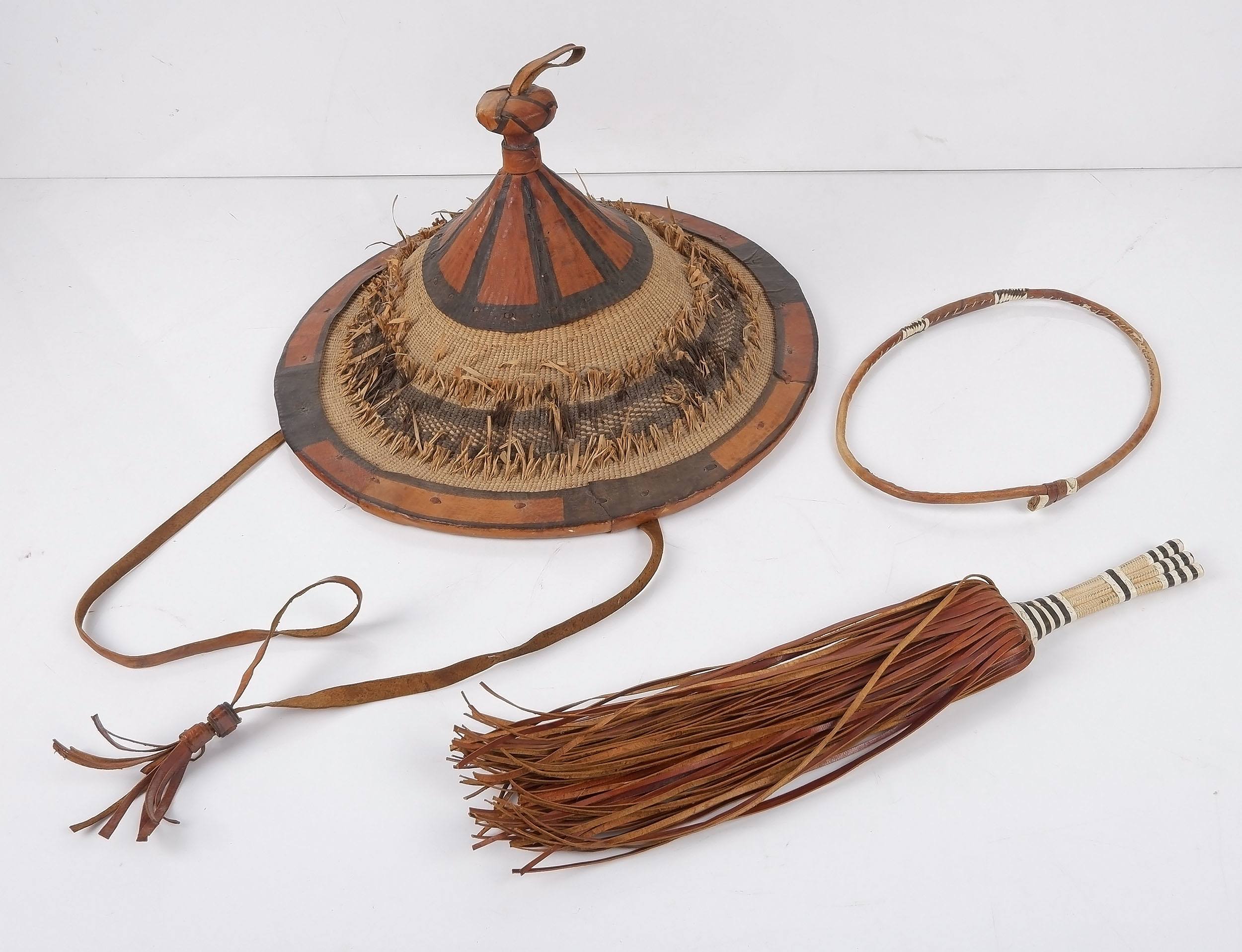 'Timbuktu Hat, Timbuktu Leather Waist Band and Leather Tassel Whip'