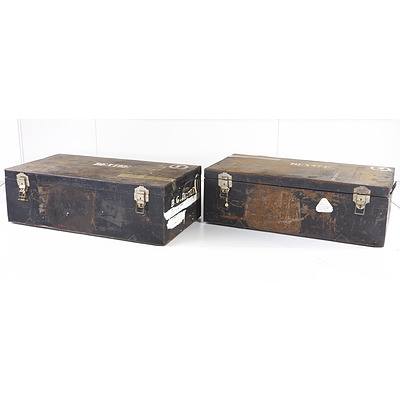 Two Large Ex Diplomatic Metal Trunks
