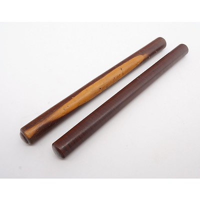 Two Aboriginal Mulga Wood Clapping Sticks