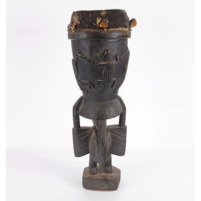 Upper Volta Carved and Pierced Hide Covered Drum