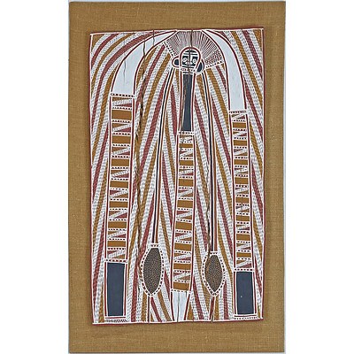 Paddy Dhatangu (Galwanuk-Liyagalawumirr 1915-93) Father Totem, Natural Earth Pigments on Eucalyptus Bark