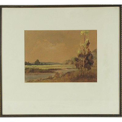 Malcolm Stevens Down By The Reeds Watercolour on Linen