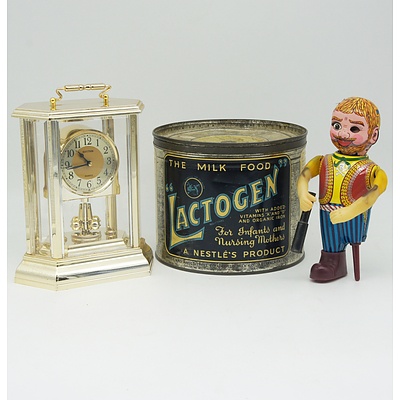 Nestlé Lactogen Tin, Tin Pirate Toy and Rhythm Quartz Clock