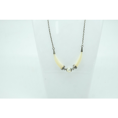 Mother of Pearl Tusk Necklace and a Silver Coloured Metal Necklace