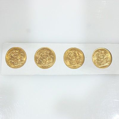 Five Encased Australian Minted Gold Sovereigns No. 03786