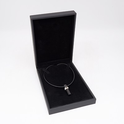 Baraka 18ct White Gold, Rubber and Stainless Bolt and Nut Necklace With One Round Brilliant Cut Diamond