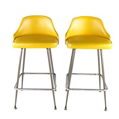 Pair of Retro Namco Yellow Vinyl Barstools