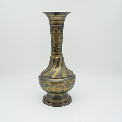 Iranian Glazed Vase, Indian Solid Brass Vase, and Stoneware Bowl