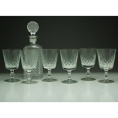 Cut Glass Decanter and Six Cut Glass Wine Glasses