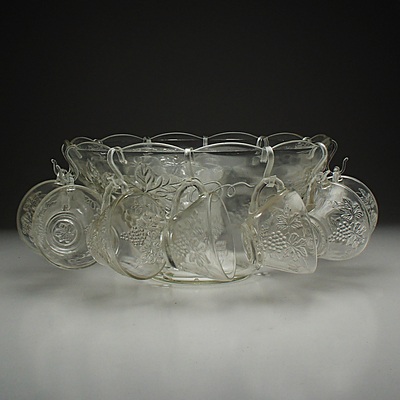 Moulded Glass Punch Bowl Set