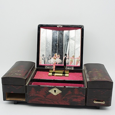 Hand Painted Japanese Jewellery Box with Inlaid Shell and Four Others
