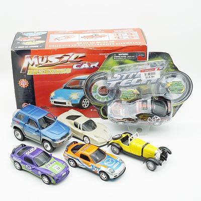 Group of Model Cars, Including Sunco Mazda RX 7 and VW Beetle Music RC Car