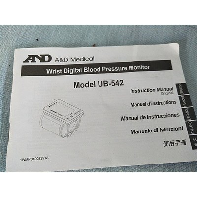 A&D Medical wrist digital blood pressure monitor (model UB-542)