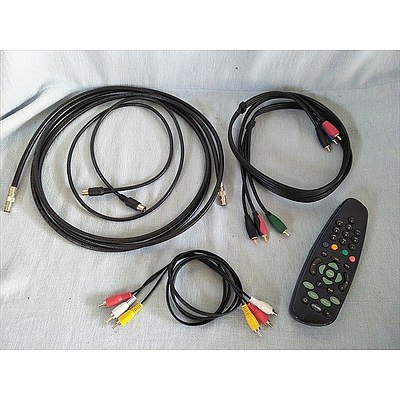 Foxtel remote, coax cables and audio cables