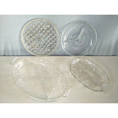 Four glass serving & nibbles plates and dishes
