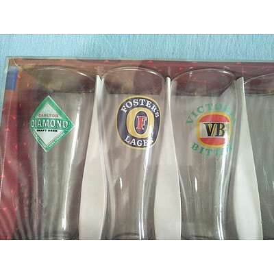 Set of 6 Beer Glasses: Carlton, Fosters & VB (New in Box)