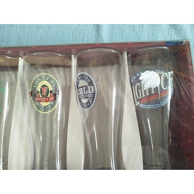 Set of 6 Beer Glasses: Carlton, Fosters & VB (New in Box)