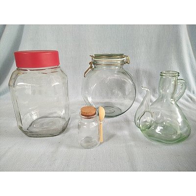 Assorted glass containers and jug
