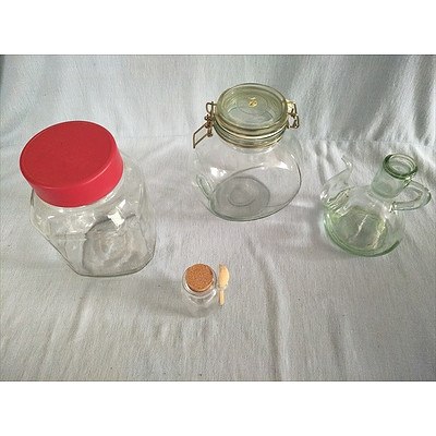 Assorted glass containers and jug