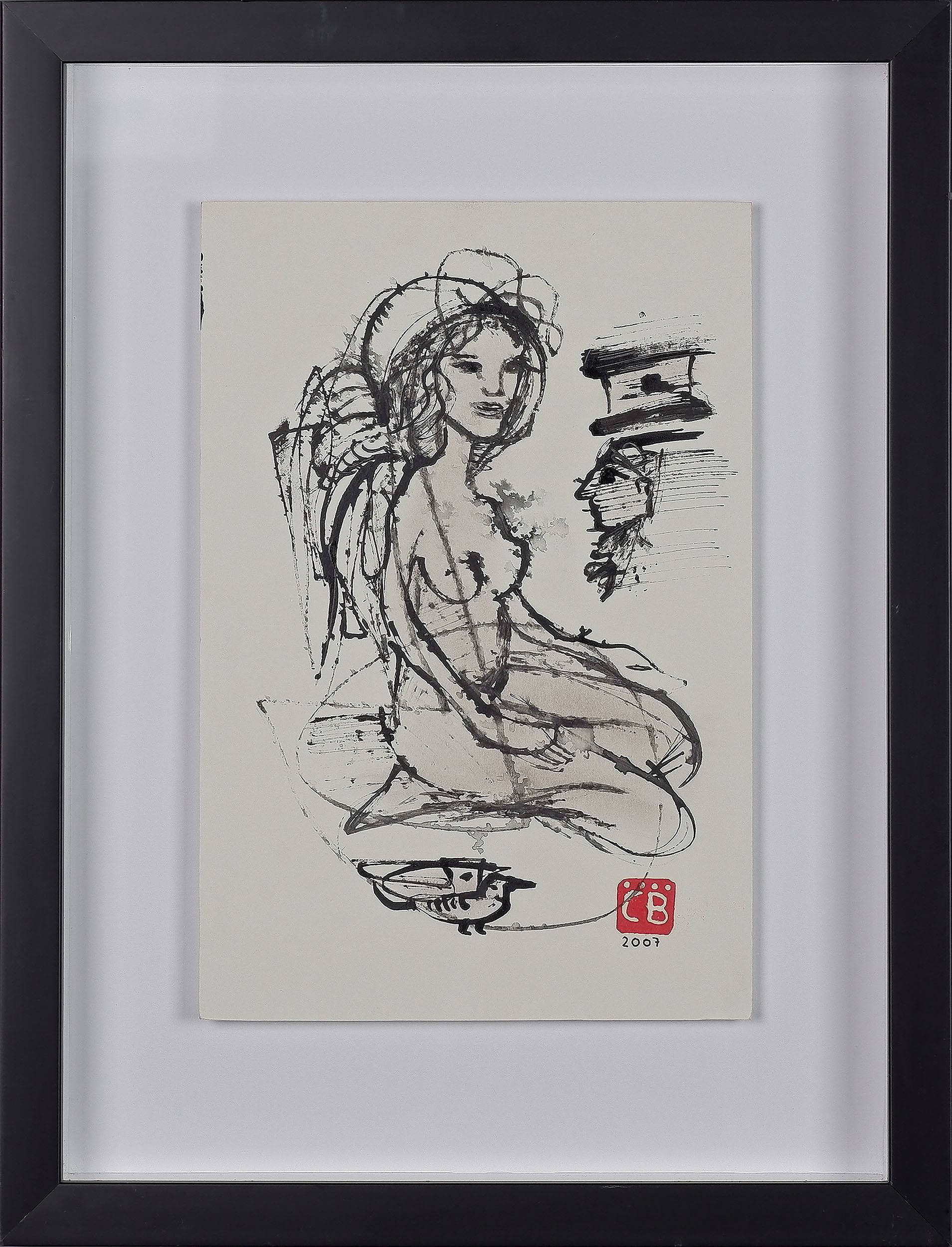 'Carlos Barrios (1966-) Kneeling Nude 2007, Ink on Paper'