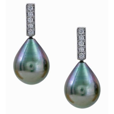 18ct Gold Tahitian Pearl & Diamond Earrings