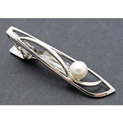 Mikimoto Silver Pearl Tie Bar or Lapel Slide