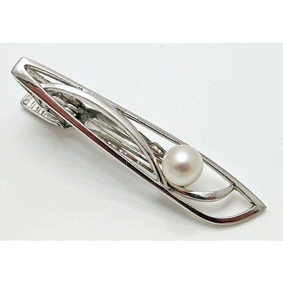 Mikimoto Silver Pearl Tie Bar or Lapel Slide