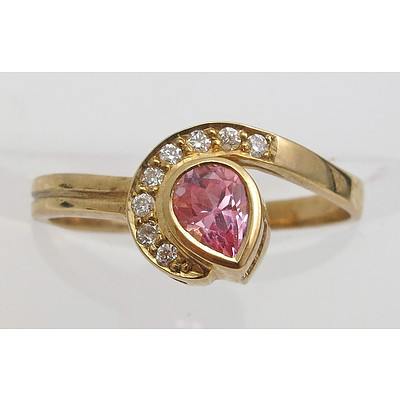 Pink Sapphire & Diamond Ring. 9ct Gold