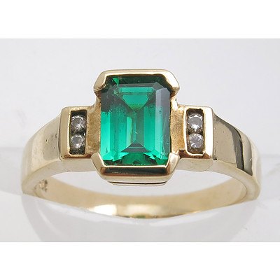9ct Gold Synthetic Emerald & Diamond Ring