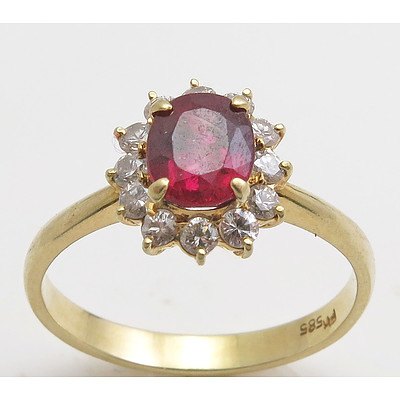 14ct Gold Ruby Doublet & Diamond Ring