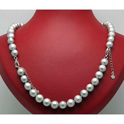 Silver Circle Pearl Necklace/Bracelet Set