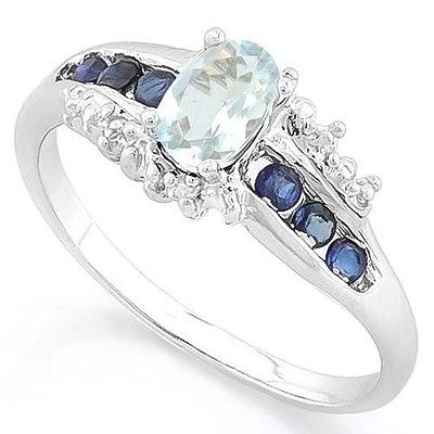 Sterling Silver Aquamarine & Sapphire Ring