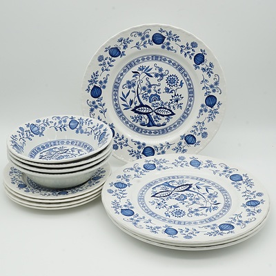 Enoch Wedgwood Blue Heritage Pattern Three Piece Dinner Service for Four