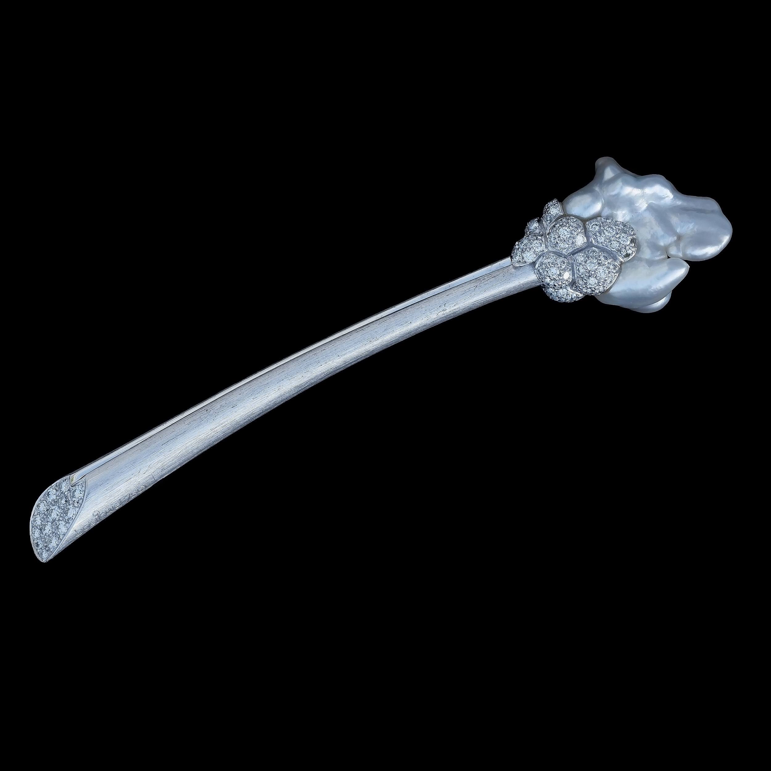 'A Large and Magnificent C.A. Bochert 18ct White Gold, Diamond and Large Free Form Keshi Pearl Brooch Circa 2000'