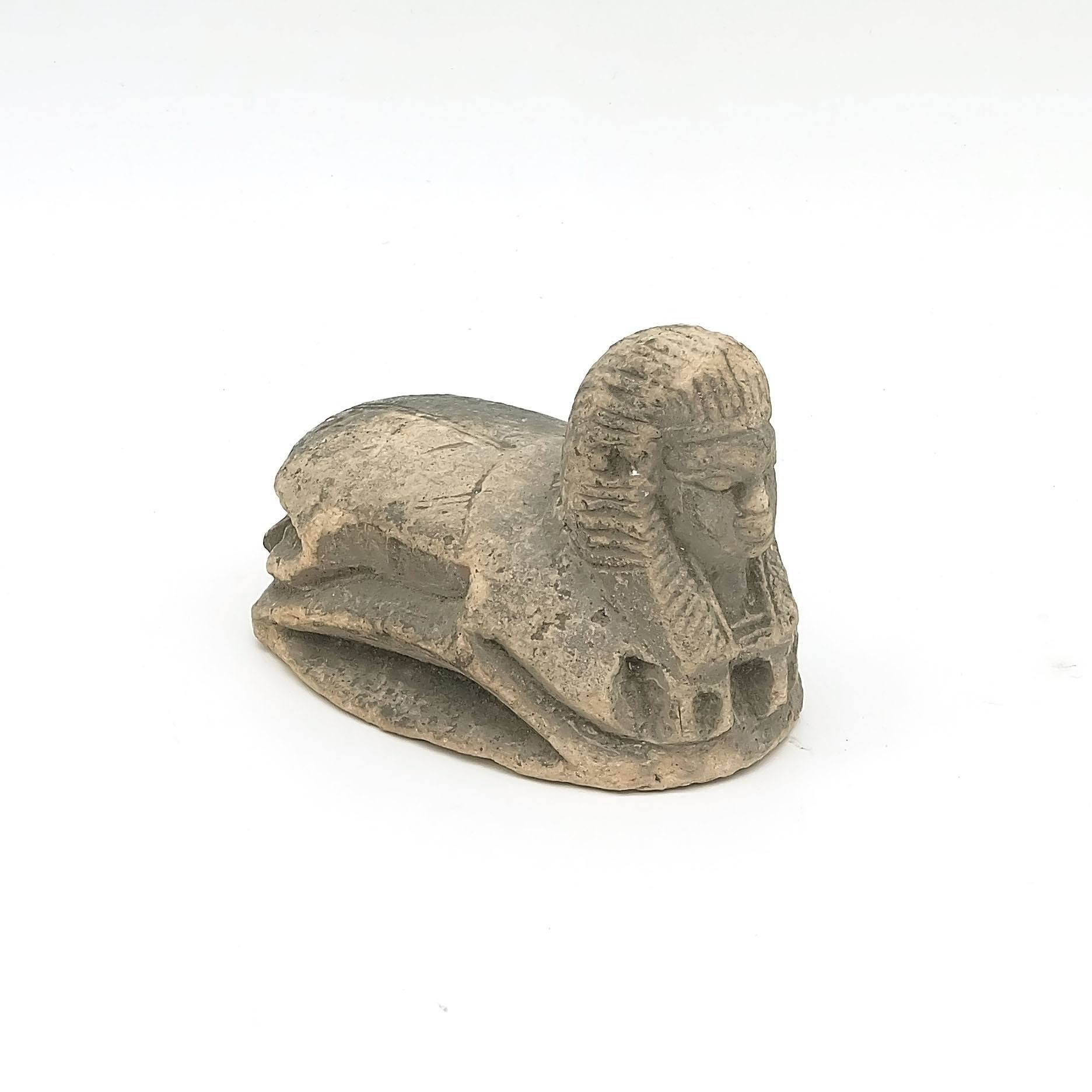 'Egyptian Carved Stone Scarab Sphinx with Hieroglyphs, Grand Tour Period Early 20th Century'