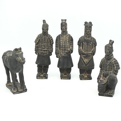 Four Replica Han Terracotta Warriors and Horse