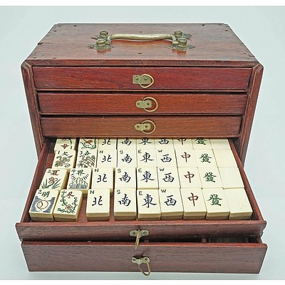 Chinese Mahjong Set in Original Hardwood Carry Box