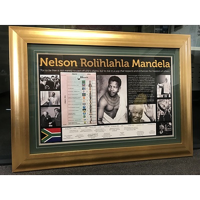 Nelson Mandela - personally signed voting card from the 1994 South African election when he was elected President of the Republic of South Africa, beautifully framed with photos of Mandela's life.