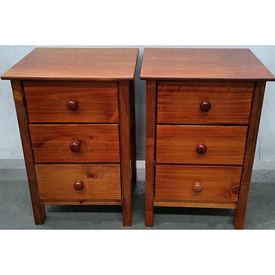 Stained Pine Bedside Tables - Lot of Two