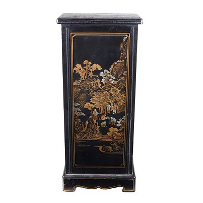 Chinese Black Painted Pedestal Drawers with Stencilled Decoration, Modern