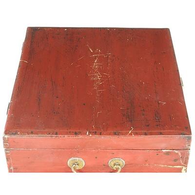Chinese Red Lacquer Storage Box with Brass Latch, Modern