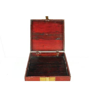 Chinese Red Lacquer Storage Box with Brass Latch, Modern