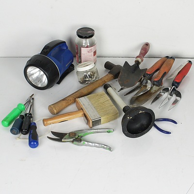 Bulk Lot of Garden and Hand Tools Including Shovel, Hammer and More