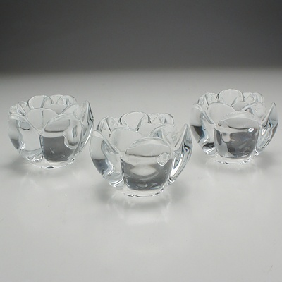 Three Royal Copenhagen Crystal Lotus Candleholders