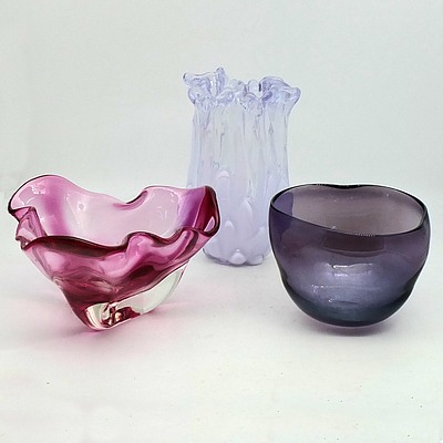 Three Art Glass Display Bowls