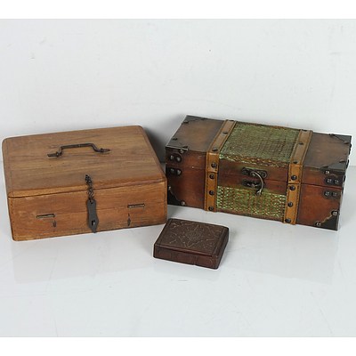 Three Vintage Handcrafted Wooden Boxes