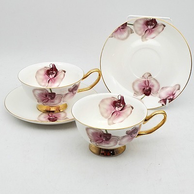 Royal Classic Bone China Gold Plated Floral Four Piece Tea Setting