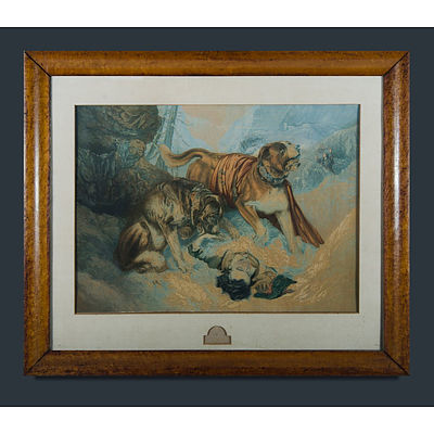 Baxter Print 'The Dogs of St Bernard.' After Sir Edwin LANDSEER