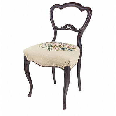 Victorian Walnut Side Chair with Balloon Back and Floral Motif Tapestry Upholstery, Late 19th Century