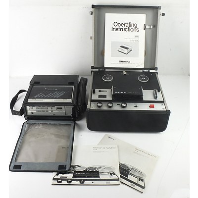 A Sony TC-105 Tape Recorder and a National NV-100 Portable Video Cassette Recorder